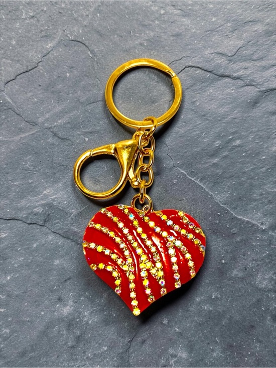 Crystal collection Accessories - Gold-Tone Keyring with Red Crystal-Embellished Heart Charm NWT